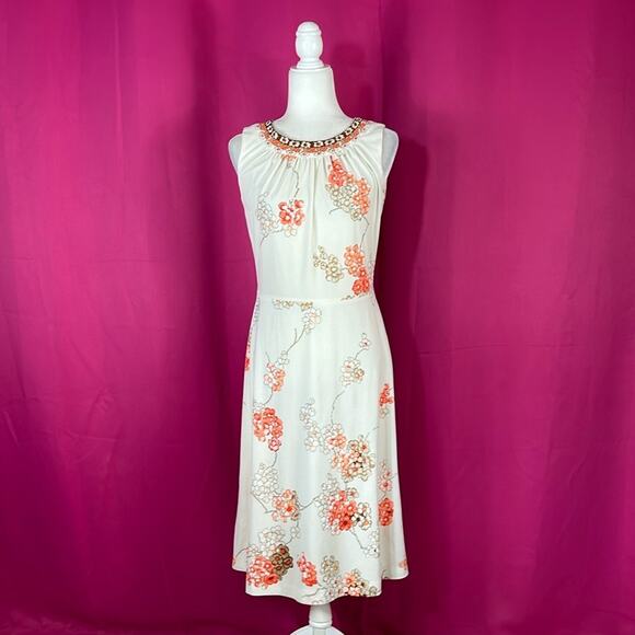 Vintage 70s Verena Modelle orange blossom midi day dress, size 40 or med - Picture 1 of 10